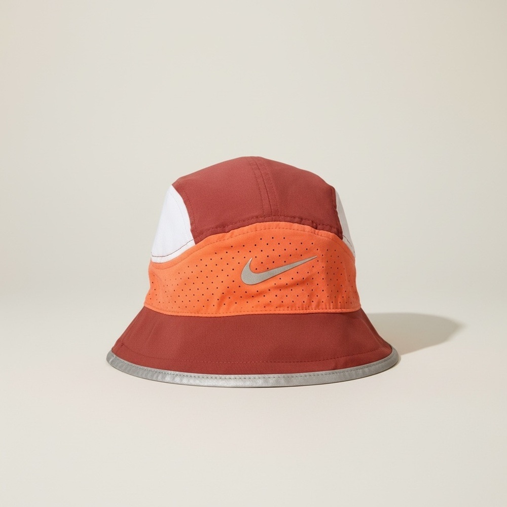 Nike Dri-FIT Perforated Reflective Bucket Hat Unisex Orange Crimson M/L - Picture 1 of 13